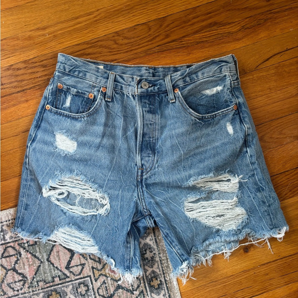 Levi's Blue Distressed Jean Shorts